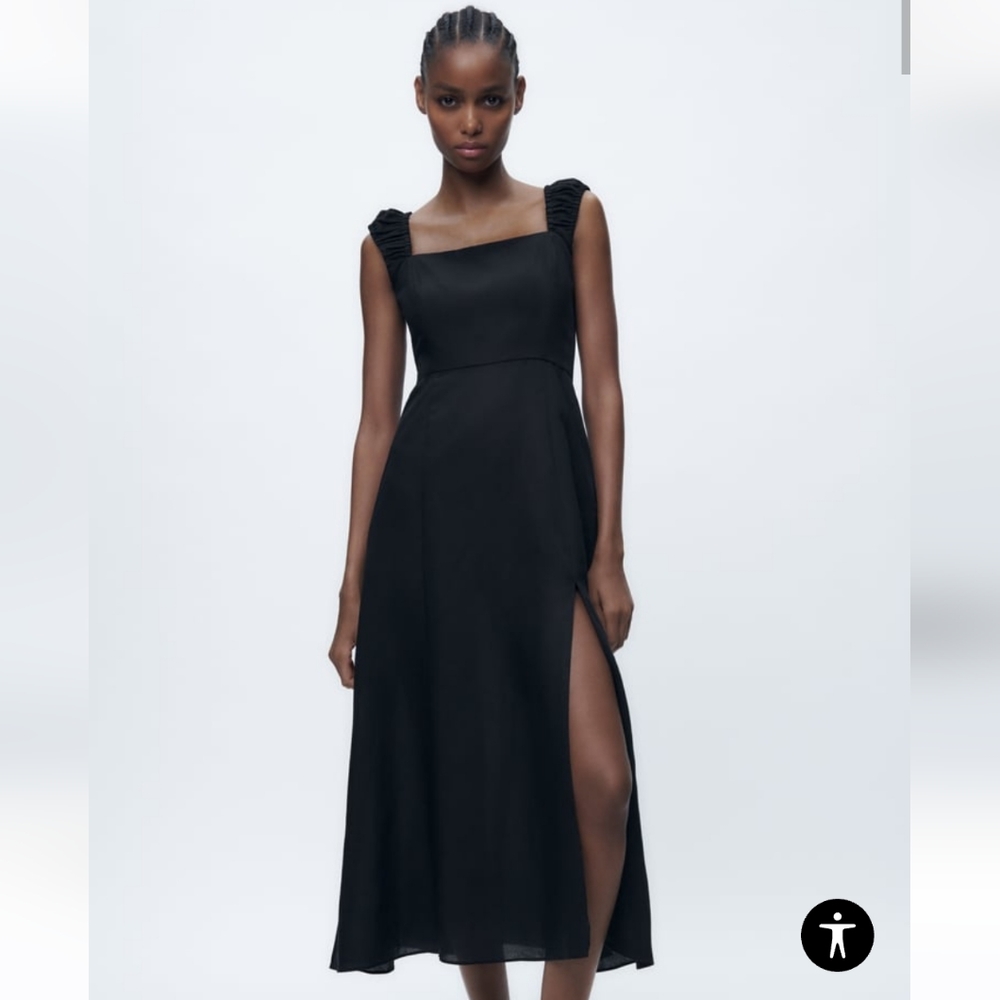 Zara black linen blend midi dress